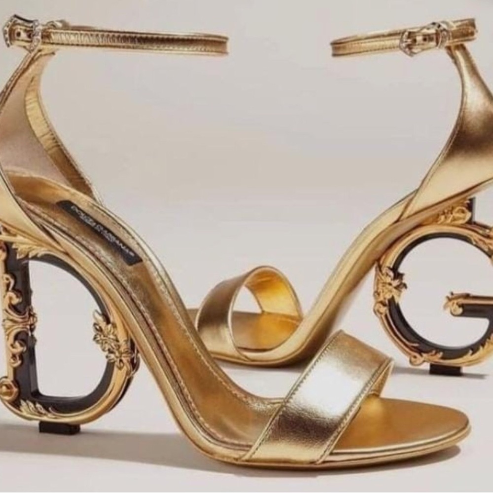 Dolce & Gabbana Gold Heels with Ornate Design